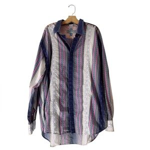 Robert Graham Button Up Shirt Stripes Patterned Embroidered Long Sleeve